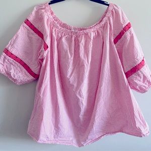 Crown & Ivy curvy pink stripe off the shoulder top